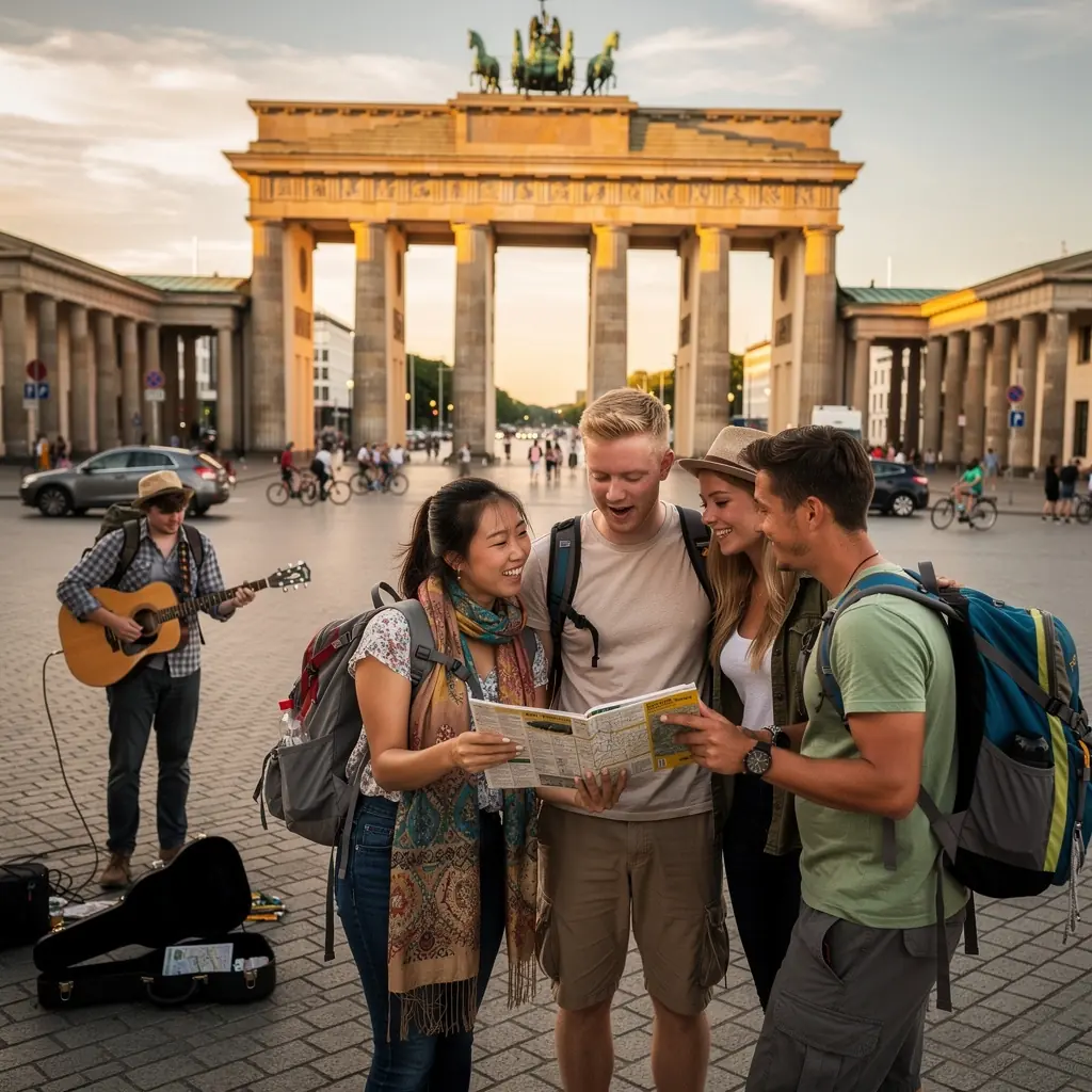 Ein detaillierter Stadtplan von Berlin, der verschiedene kostengünstige Sehenswürdigkeiten hervorhebt.
