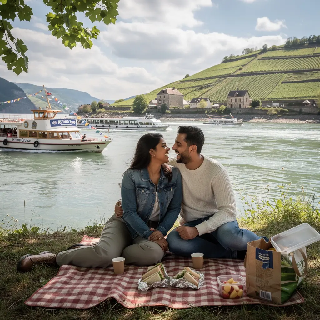 Ein fröhlicher Reisender, der mit einem Rucksack auf einem Wanderweg in den deutschen Alpen unterwegs ist.